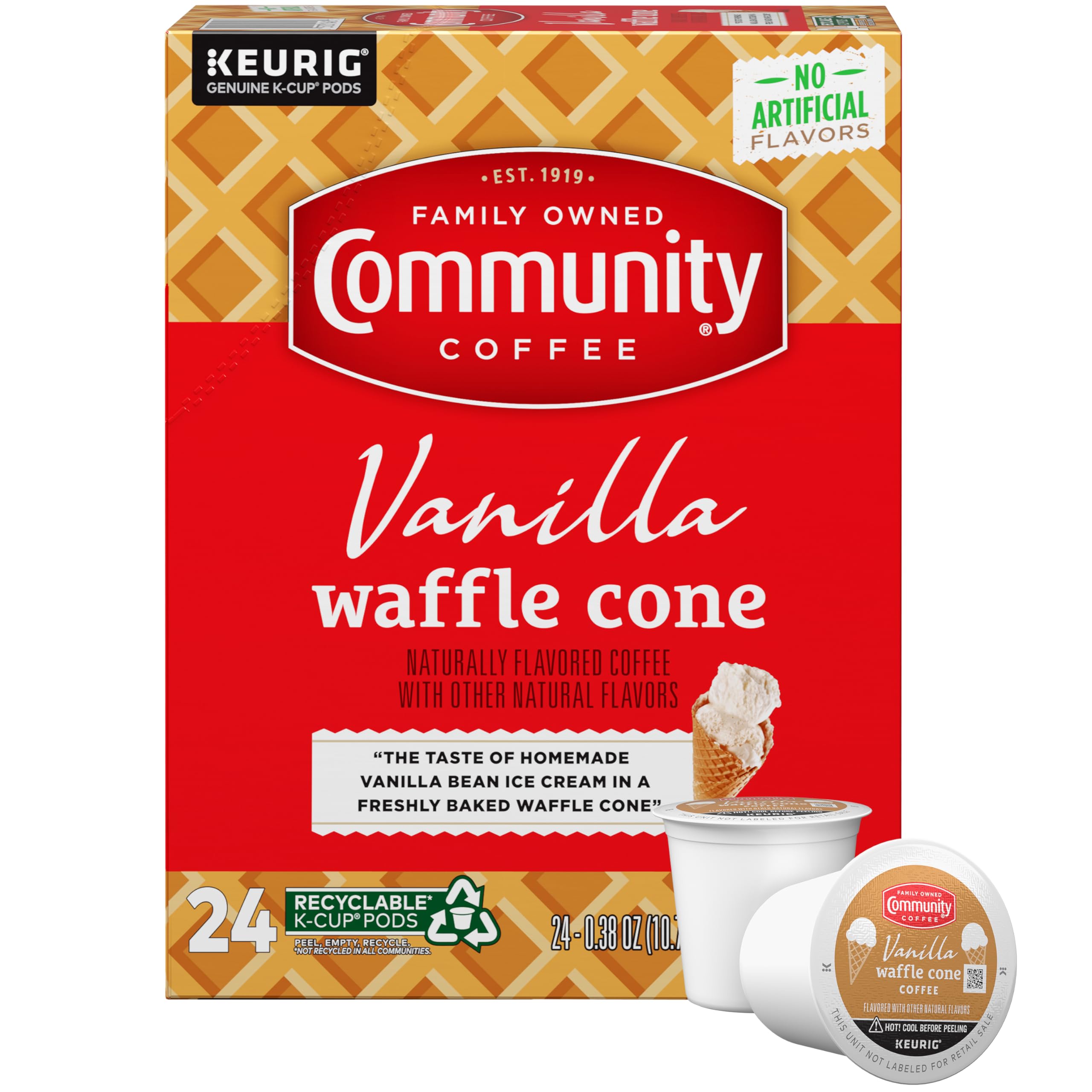 Community Coffee Vanilla Waffle Cone Ice Cream Flavored K-Cups for Keurig |0 Brewers, Perfect for Keurig |0 Coffee Lover