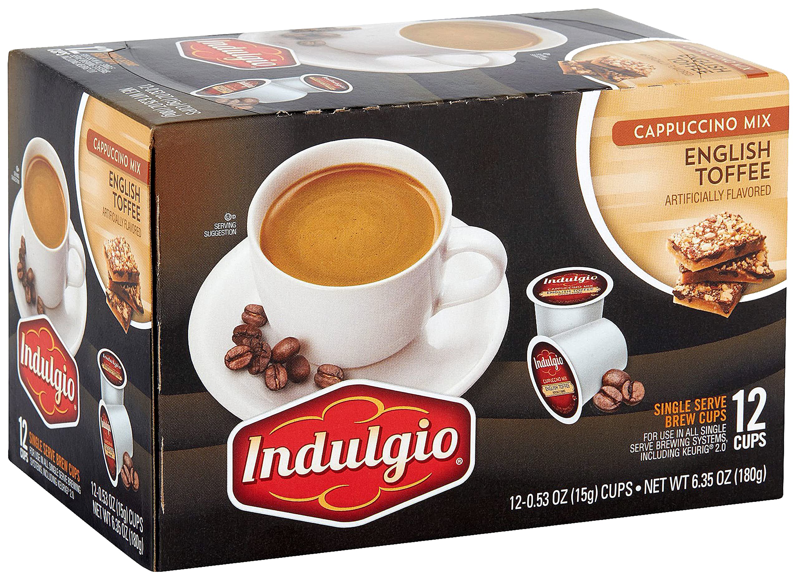 Indulgio English Toffee Single Serve Coffee Brew Cups for Coffee Lovers in Medium Roast, Perfect for Morning Brew, 12 Co